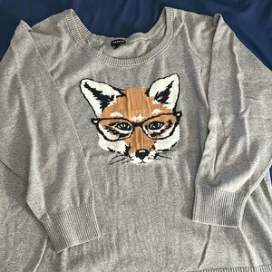 TORRID Grey Fox Raglan Sweatshirt Intarsia Sweater Long Sleeves Academia Cotton